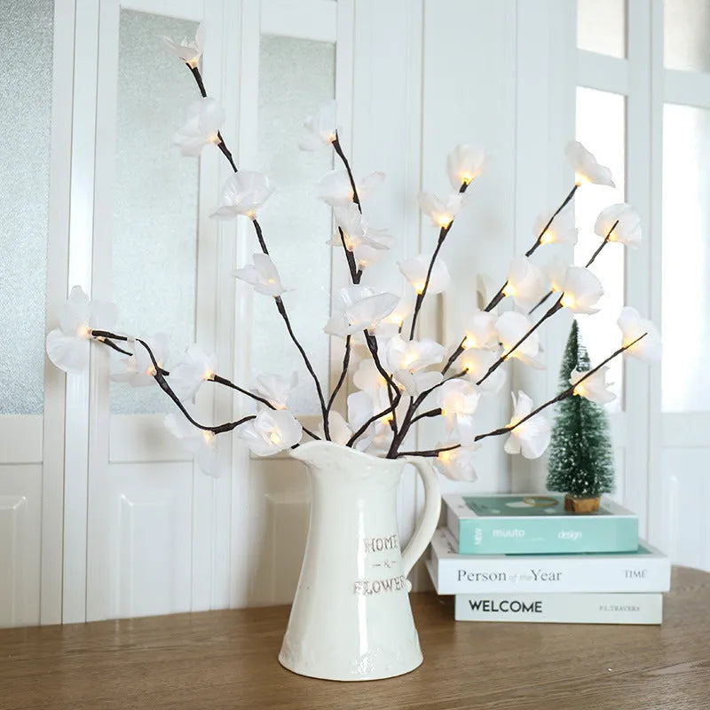 Pink phalaenopsis branch decorative LED light with 20 lights along 65cm battery-operated structure