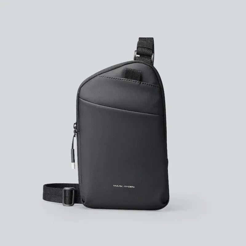 Men's simple black crossbody bag made from lightweight Oxford cloth.