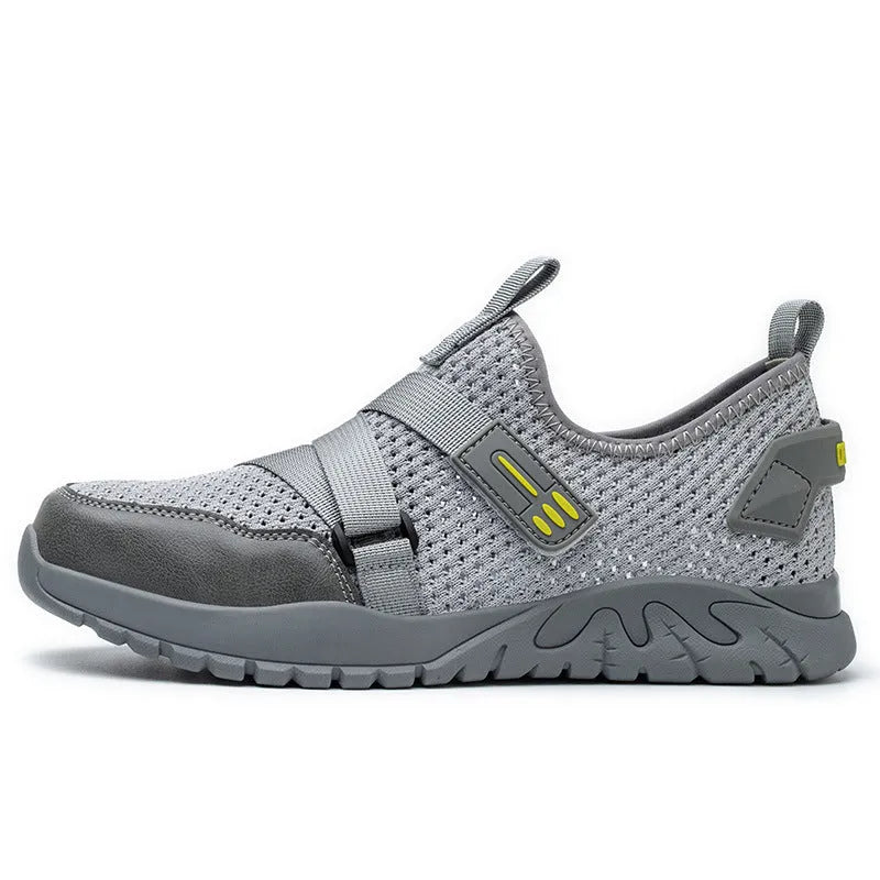 Men's grey safety work shoes with anti-smash, anti-puncture and insulation features for industrial protection