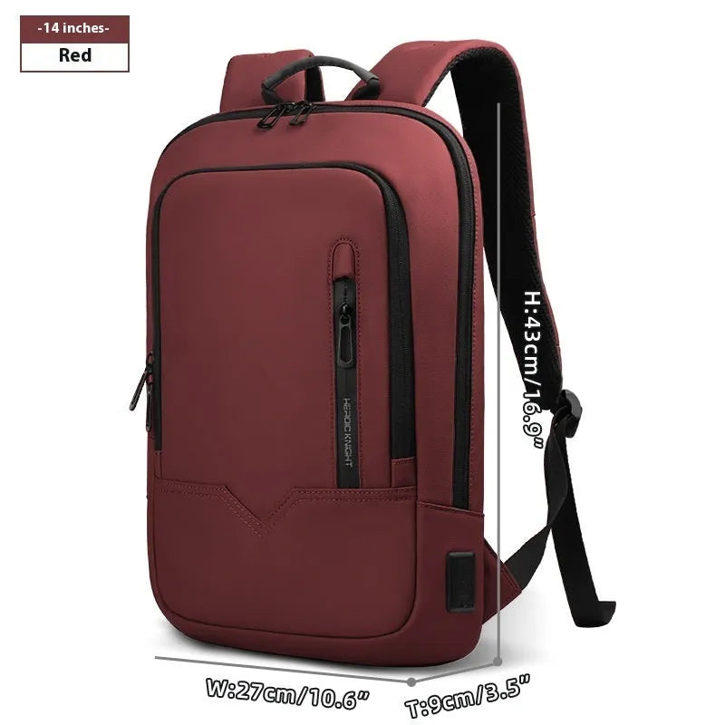 Solid colour lightweight polyester backpack with USB charging port on side, shown in multiple colour options.