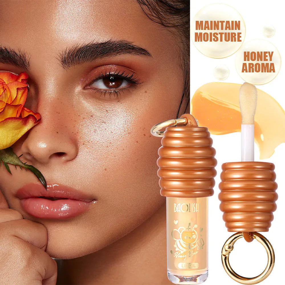Honey lip gloss portable keychain with built-in mirror for handbags and pannier bags