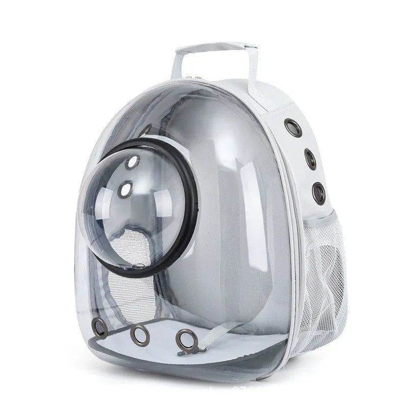 Grey PC astronaut-style cat carrier bag with side opening and large interior space.