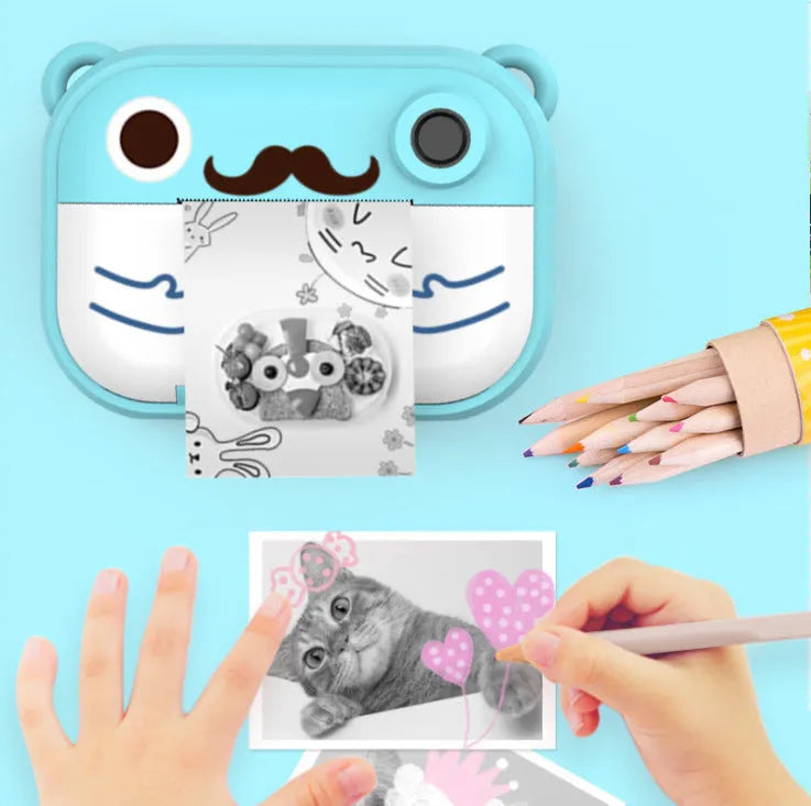 Pink HD digital camera with printing function, 2.4-inch screen, and creative accessories including sticker book