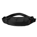 Black Oxford cloth waist pack with crossbody strap showing zipper closure