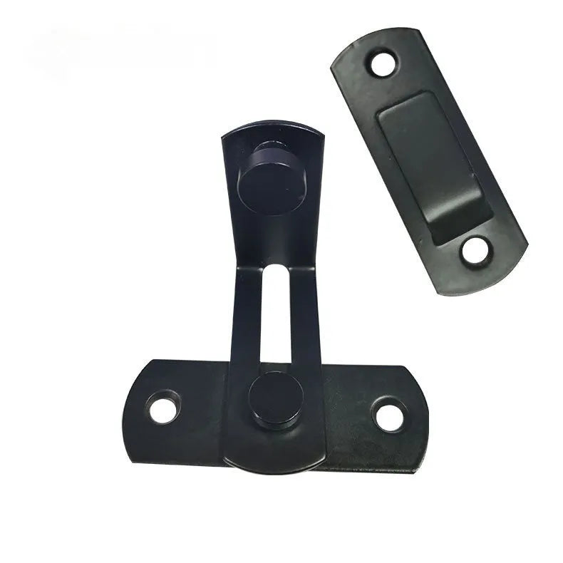 Heavy-duty stainless steel barn door hasp lock with flat shackle, shown at a 90-degree angle.