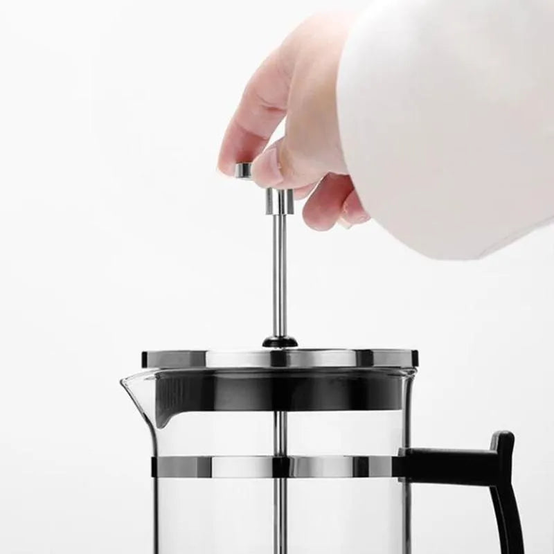 Small stainless steel and glass coffee maker with 350ml capacity