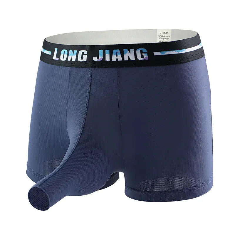 Men's ice silk trunk open boxers in multiple colours with mid-waist design