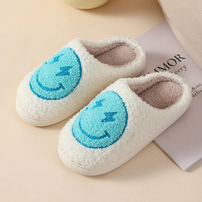 Women's plush home slippers with PVC sole in mushroom colour with round toe design