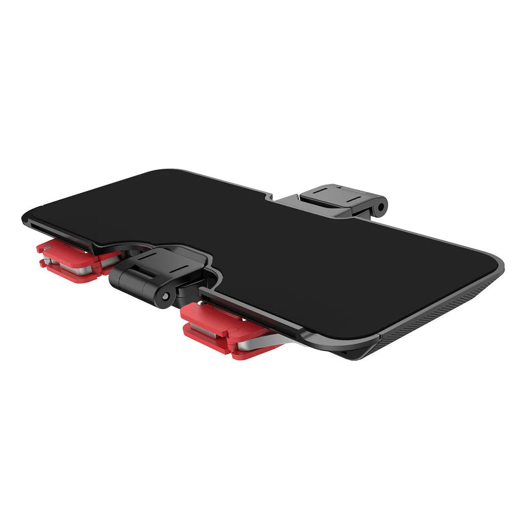 Black mobile phone gaming trigger handle with adjustable metal trigger and telescopic phone clip extended