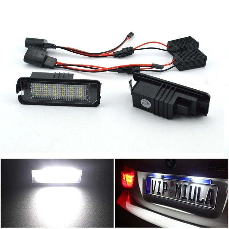 Pair of Volkswagen LED license plate light bulbs with SMD chips and connector for Golf, Polo, Phaeton.