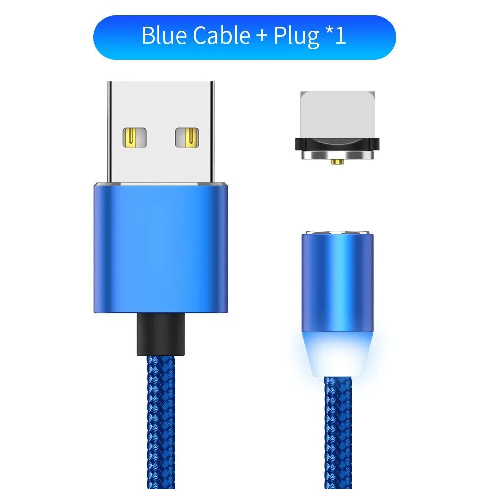 1 metre cotton braided magnetic charging cable with LED light and aluminium connectors