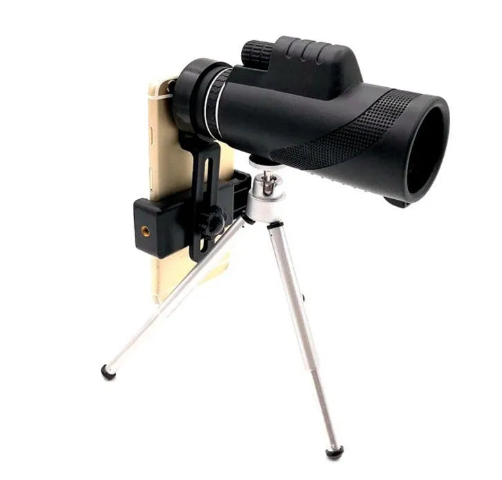 Black HD 40x60 smartphone monocular telescope with waterproof construction and FMC coated lenses