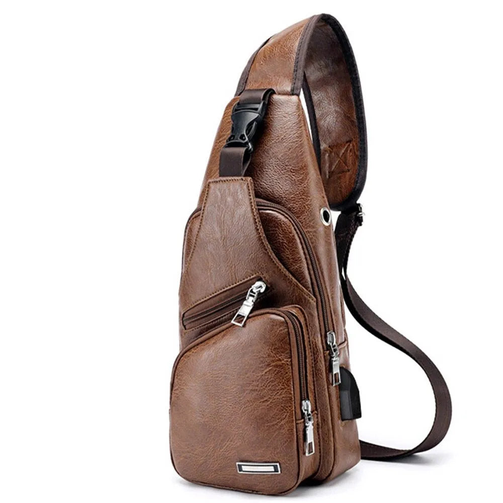 Waterproof one-shoulder messenger bag in black PU fabric, 17x35x6cm, with main and secondary pockets