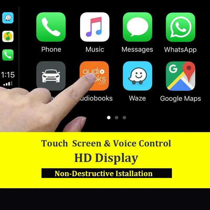 Black wireless CarPlay USB dongle with voice Siri and mirror function for car navigation screen
