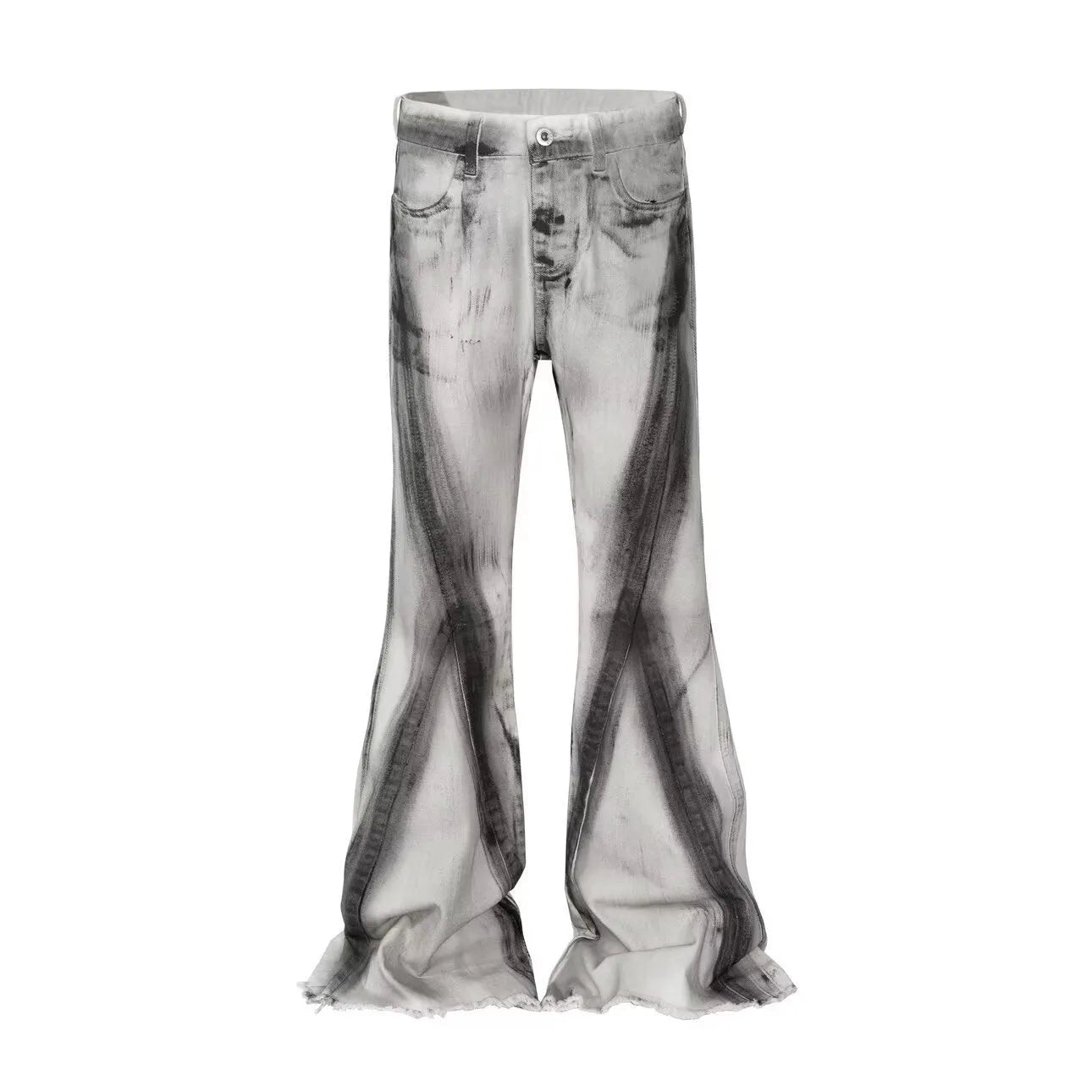 Retro heavy rough selvedge jeans in black ribbon gradient wash with straight leg and zip fly