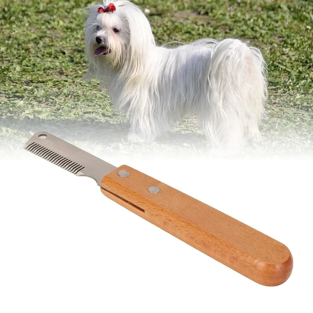 Pet stripping comb with wood handle and metal blade for dog and cat grooming