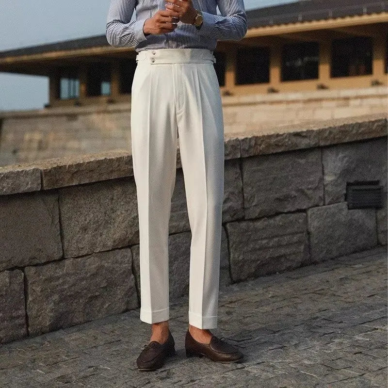 Slim fit business trousers in straight leg cut available in black, white and apricot
