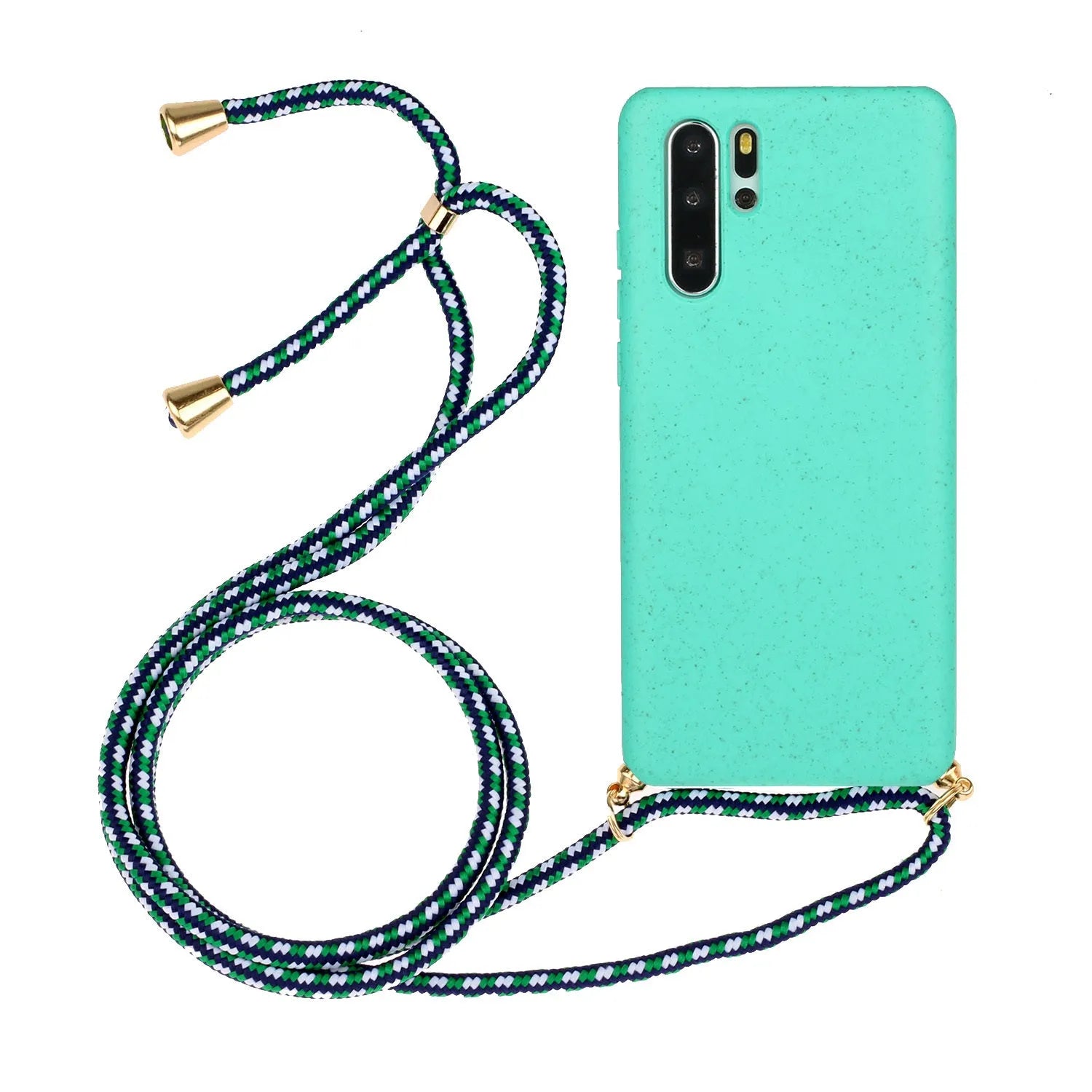 Huawei P30 phone case with attached wristband and painted floral design on a coloured TPU back.
