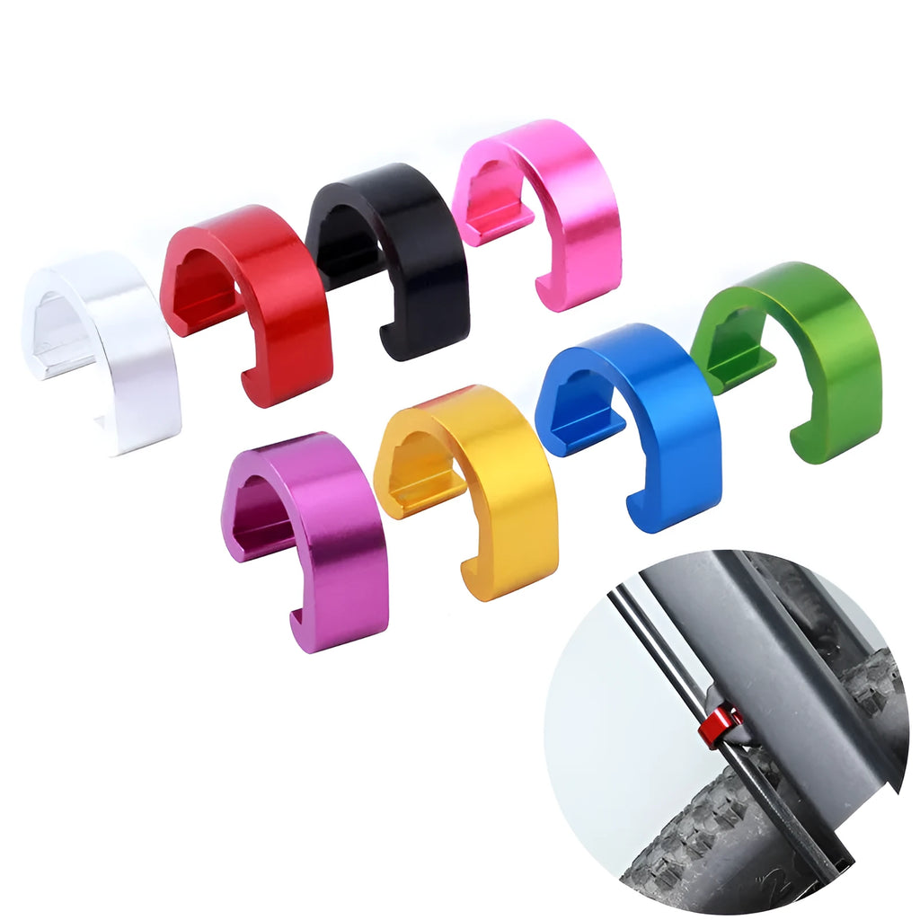 Aluminium alloy C-shaped buckle in eight colours, showing 10.2mm by 13mm size.