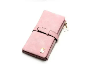 Korean retro matte leather women's long wallet open to show internal organisation compartments