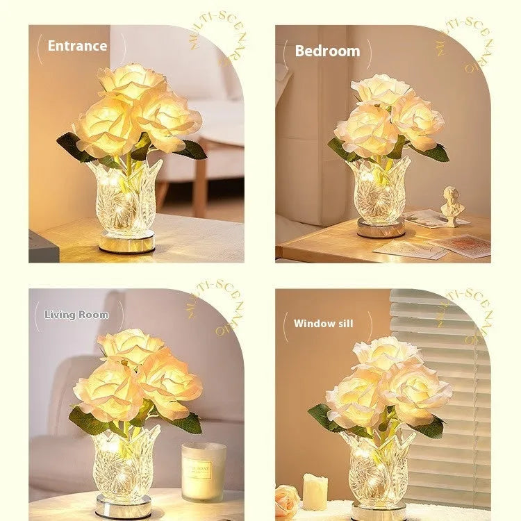 Crystal flowers design table lamp with touch control for bedside or desk use