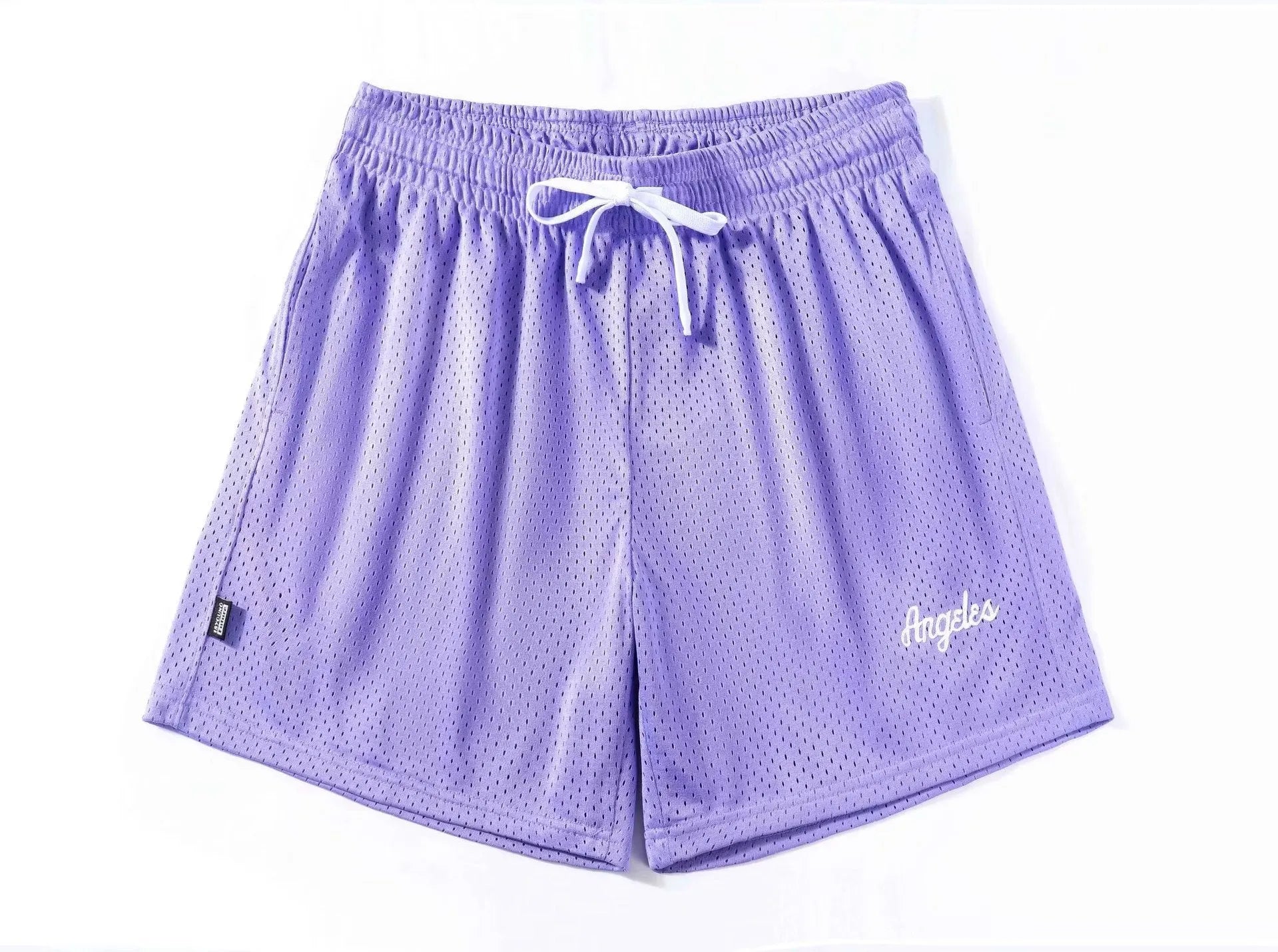 Men's personalised double-layer mesh shorts in polyester available in eight colours including sports purple with Asian sizing