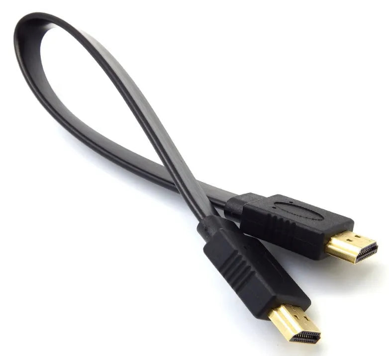 HDMI cable with gold-plated connectors in a flat line design, available in multiple lengths.