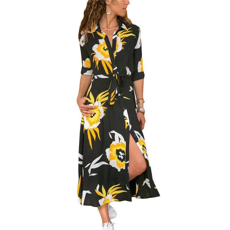 Vintage chiffon dress with V-neck collar, high waist, and A-line skirt in black, grey, white or blue