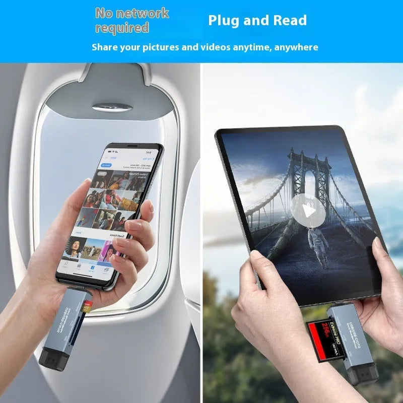 Aluminium CF SD TF three-in-one USB card reader with compact 9.2cm design