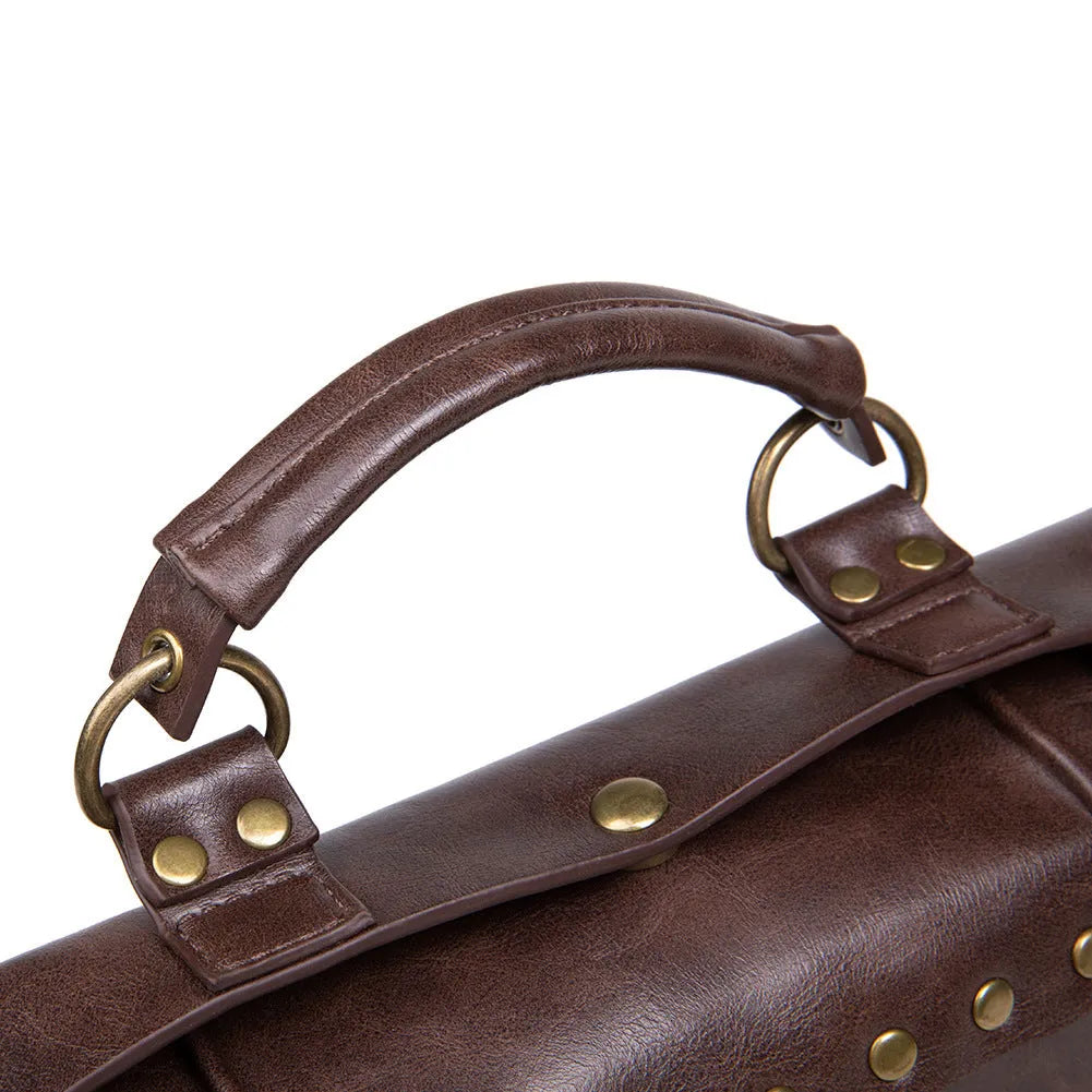 Bronze steampunk industrial retro shoulder bag with metal hardware and square pillow design