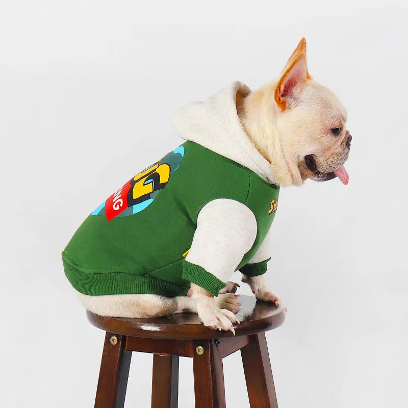 Green cotton dog jumper for winter, available in sizes L, XL, 2XL, 3XL and 4XL.