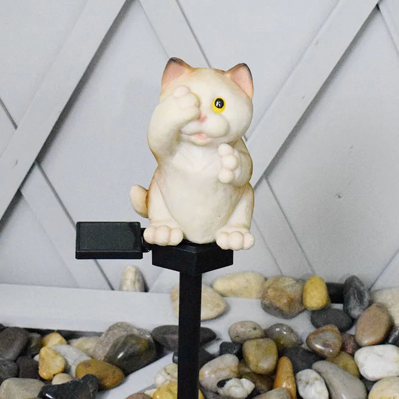 Brown and grey cat-shaped solar lawn light for garden decoration