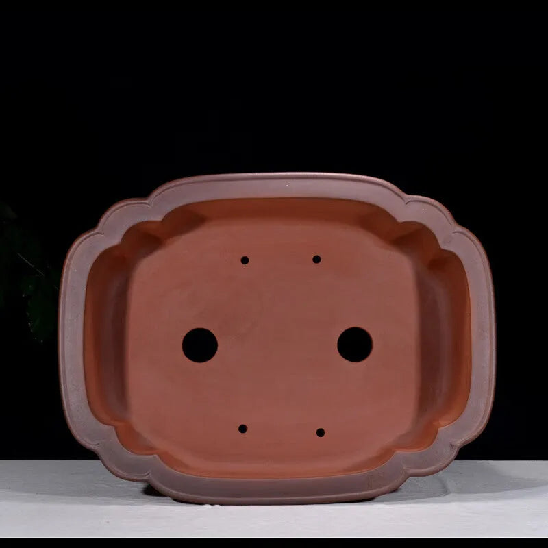 Chinese antique purple clay flower pot with jade belt crabapple design measuring 71cm in length
