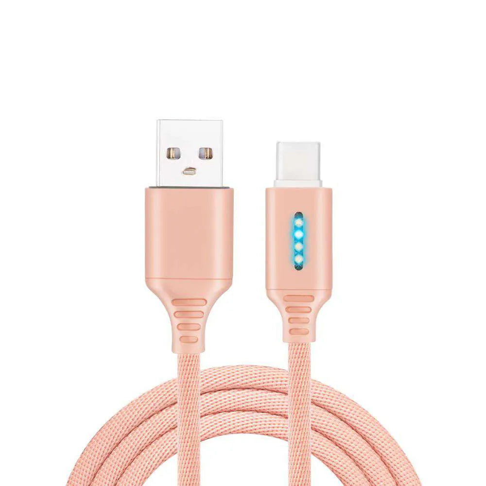 Black fabric braided USB charging cable with Type-C connector, shown at full 1-metre length.
