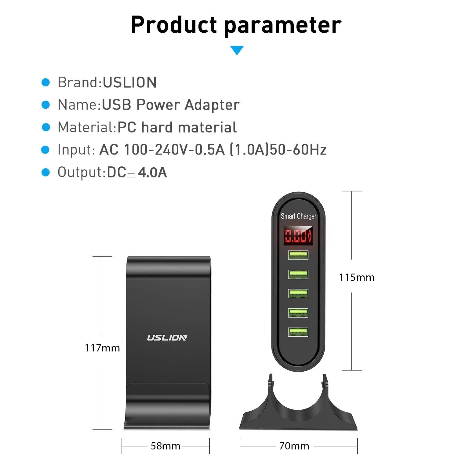 Smart LED digital display USB charger in black or white with EU UK US plug options