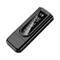 Black USB car FM Bluetooth transmitter and receiver for wireless music and hands-free calls.