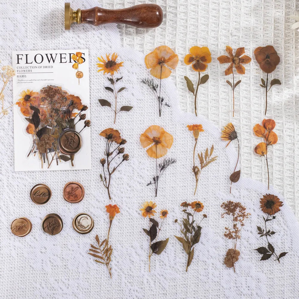 Set of dried flower journal decoration stickers in 8 styles including Dark Night Purple and rose nebula designs