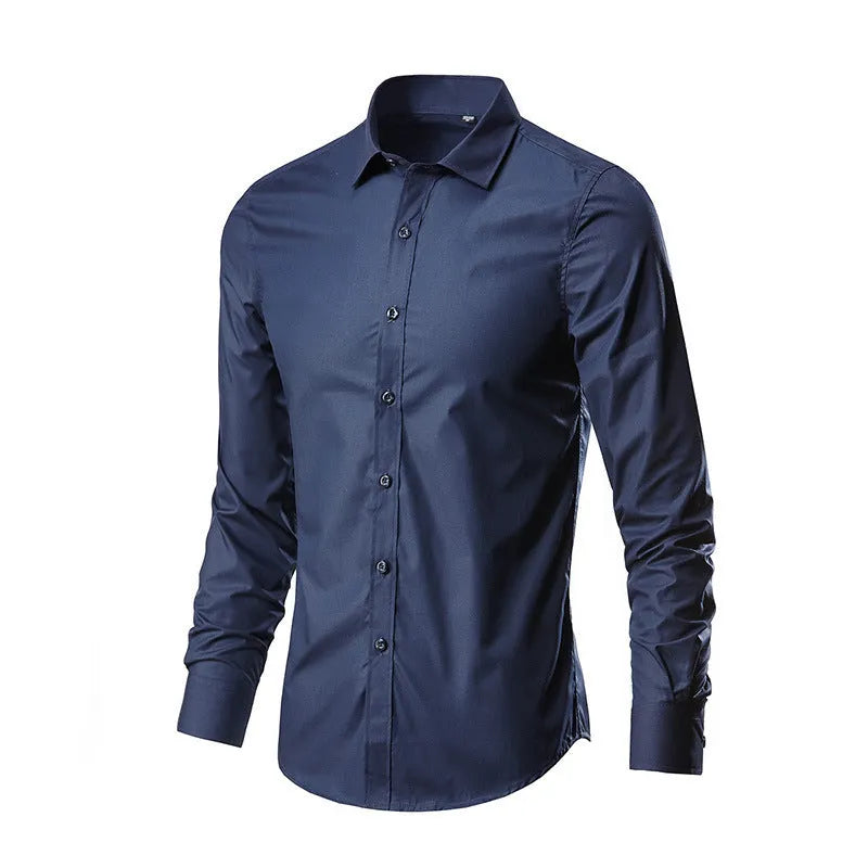 Loose fit long sleeve linen shirt shown in multiple colour options.