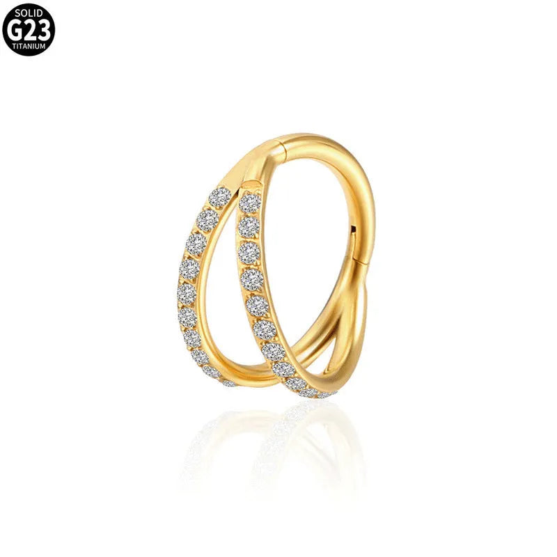 G23 titanium alloy lip and nose ring body jewellery in gold or steel colour finishes
