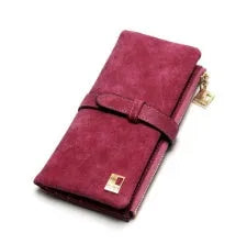 Korean retro matte leather women's long wallet open to show internal organisation compartments