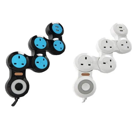 UK standard 5-position deformable USB charging socket in white with 4m cable