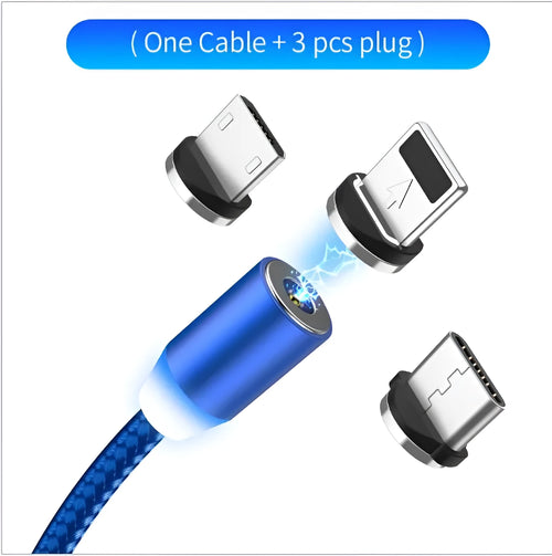 1 metre cotton braided magnetic charging cable with LED light and aluminium connectors