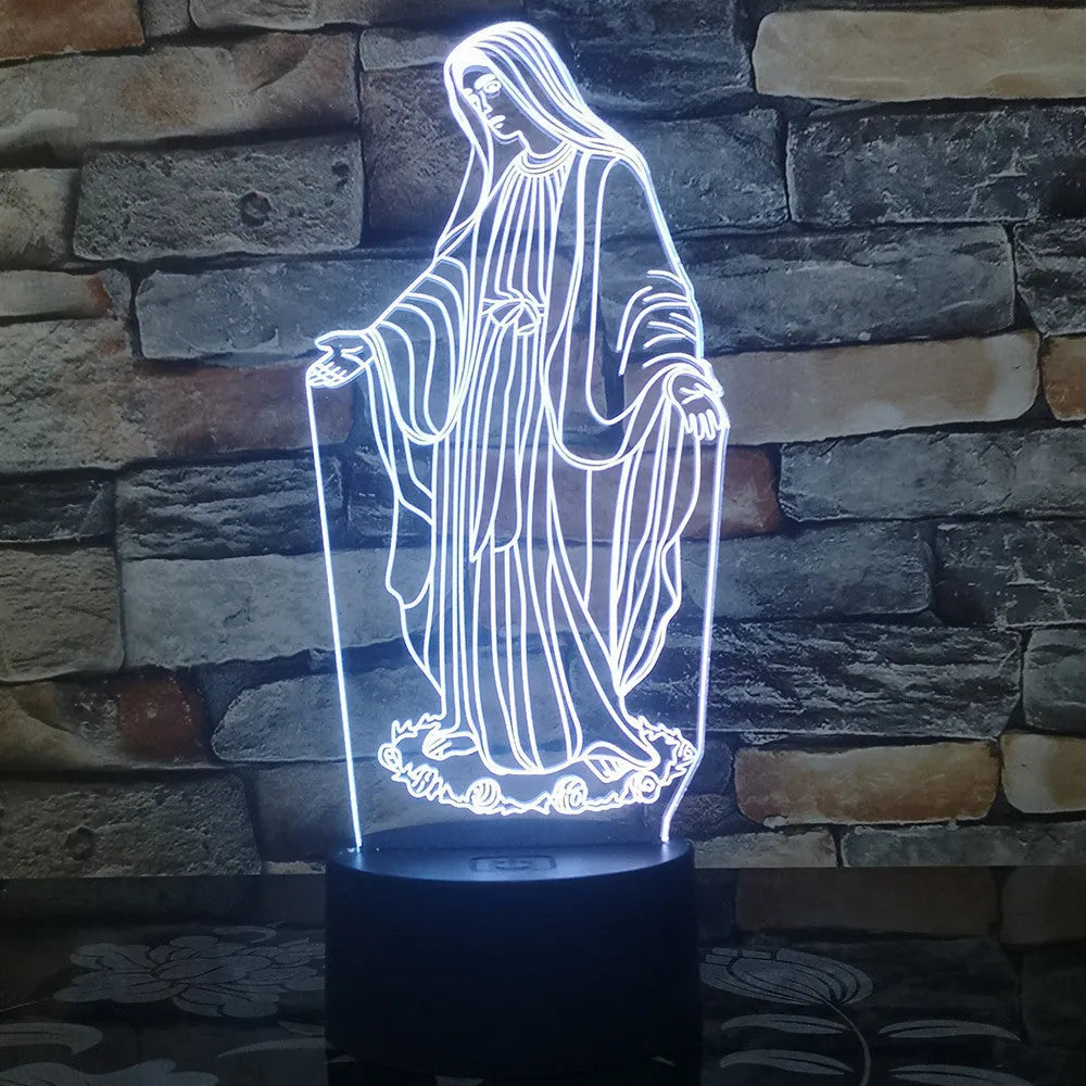 3D LED night light showing laser-engraved acrylic plate creating stereoscopic dual ring illumination pattern