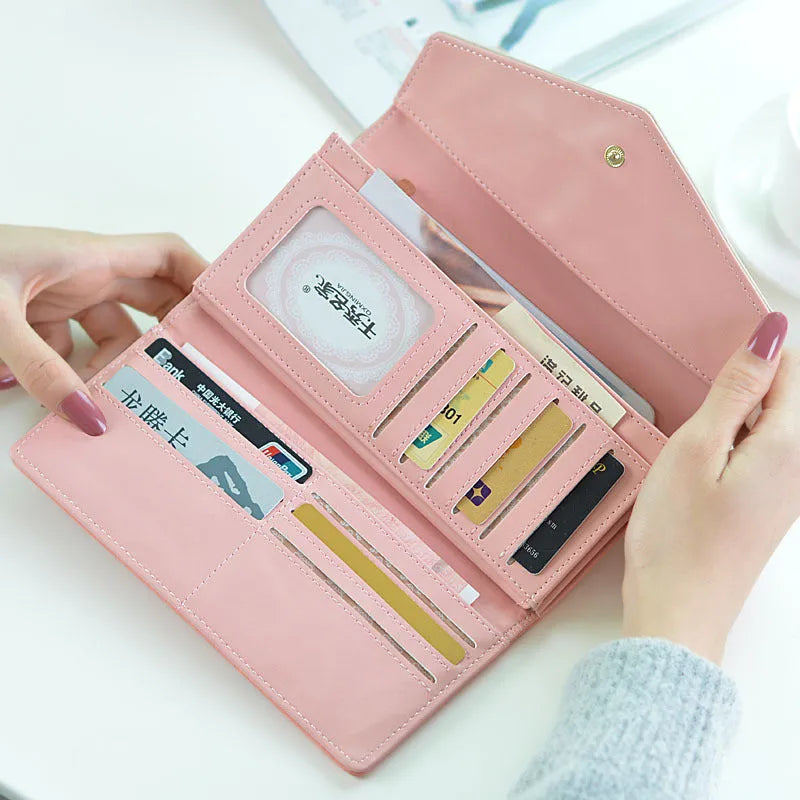 Three-fold leather student wallet with buckle closure in multiple colour options