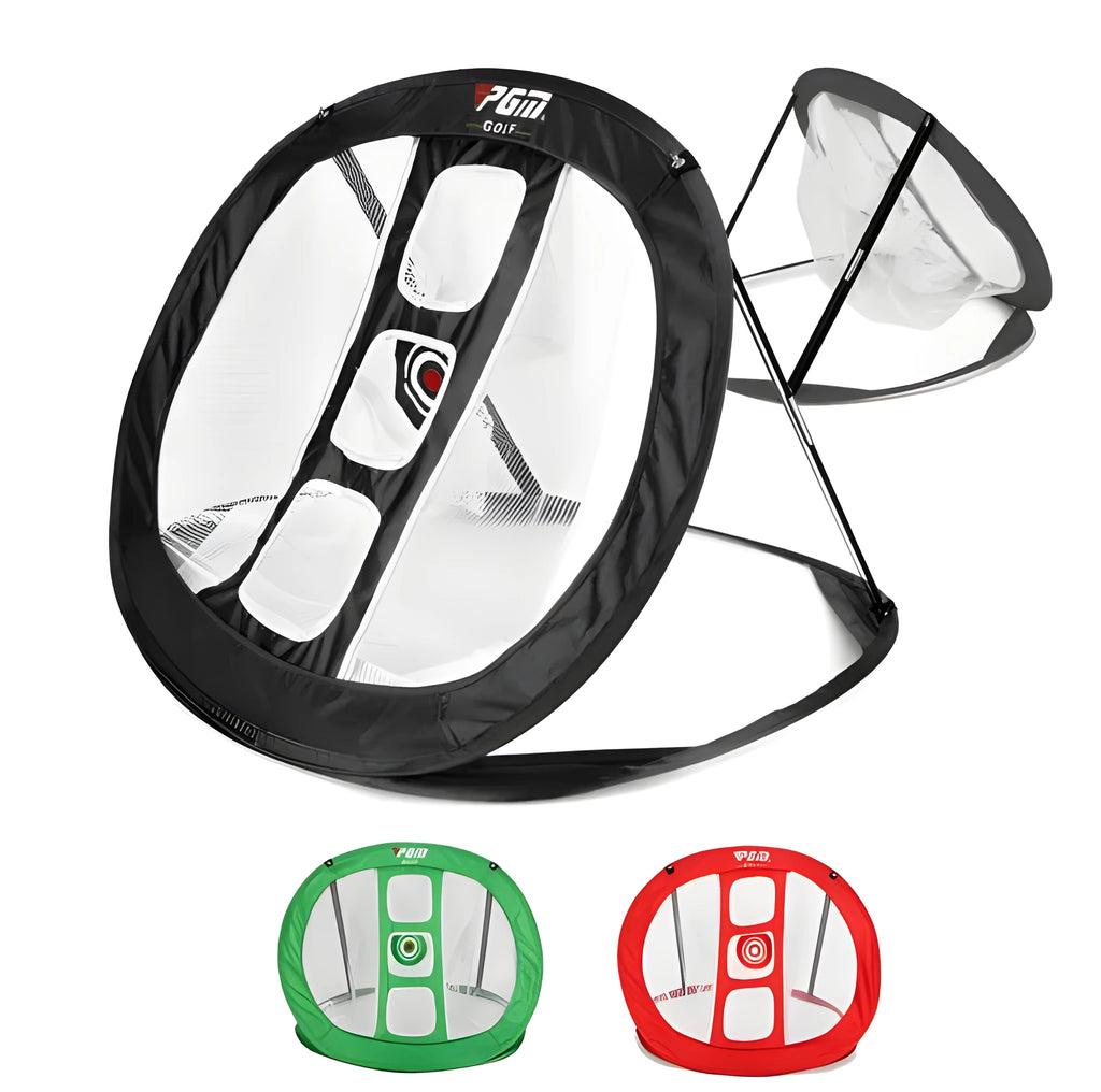 Portable golf practice net with pop-up design, nylon netting, 68x80x48cm, black frame, for indoor and outdoor training
