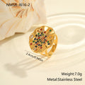 Geometric adjustable stainless steel ring with colourful crystal inlay and open mouth design