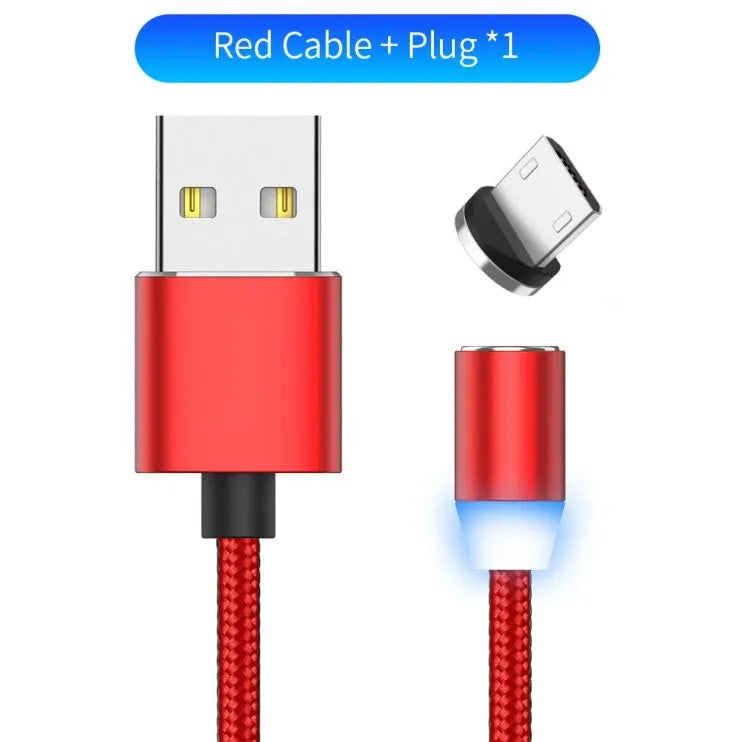 1 metre cotton braided magnetic charging cable with LED light and aluminium connectors