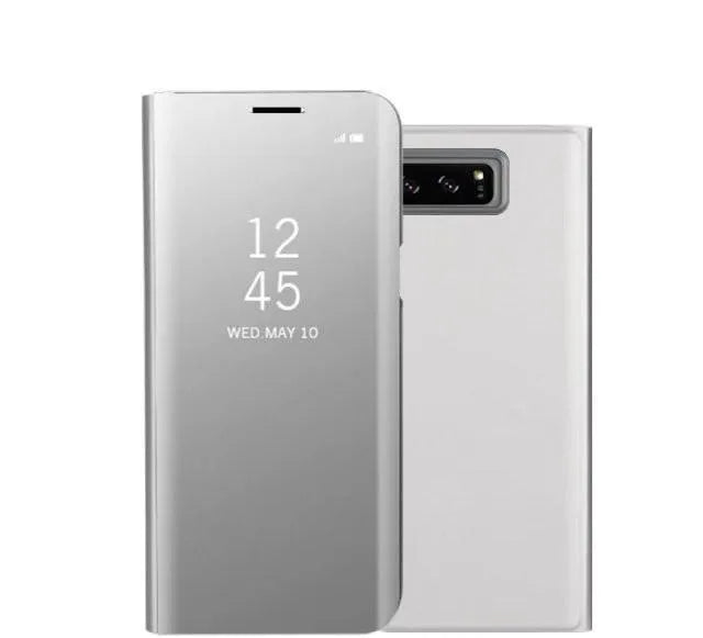 Samsung Galaxy Note20 phone case with mirror back and integrated folding stand in various colours.