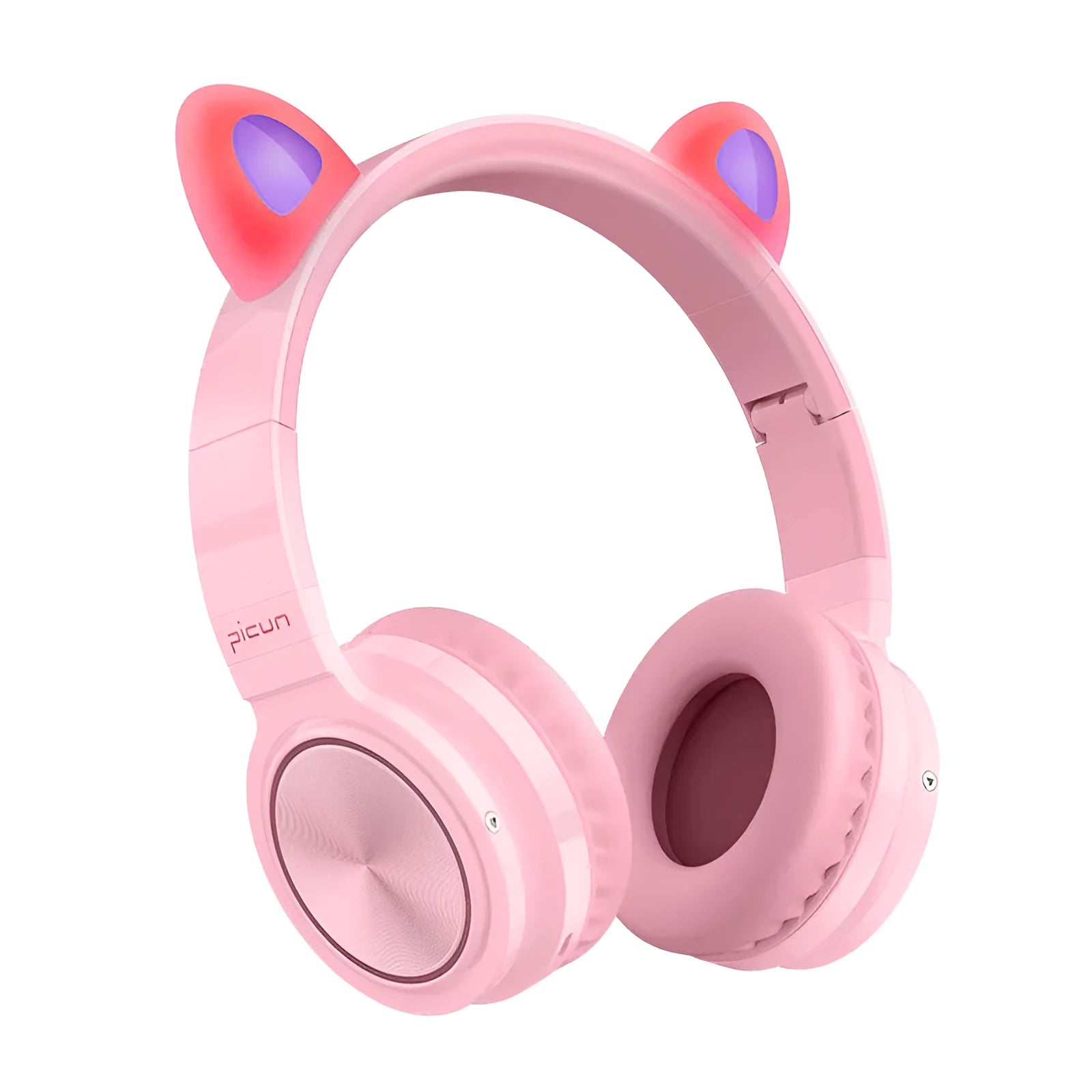 Pink white luminous Bluetooth wireless headset with 40mm speakers and braided cable