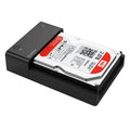 Black universal hard disk enclosure for 2.5 and 3.5 inch SATA drives with data cable